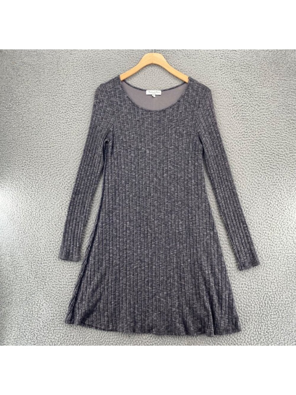 Michael Stars Dress Women Small Gray Ribbed Knit Swing Stretch Long Sleeves Mini